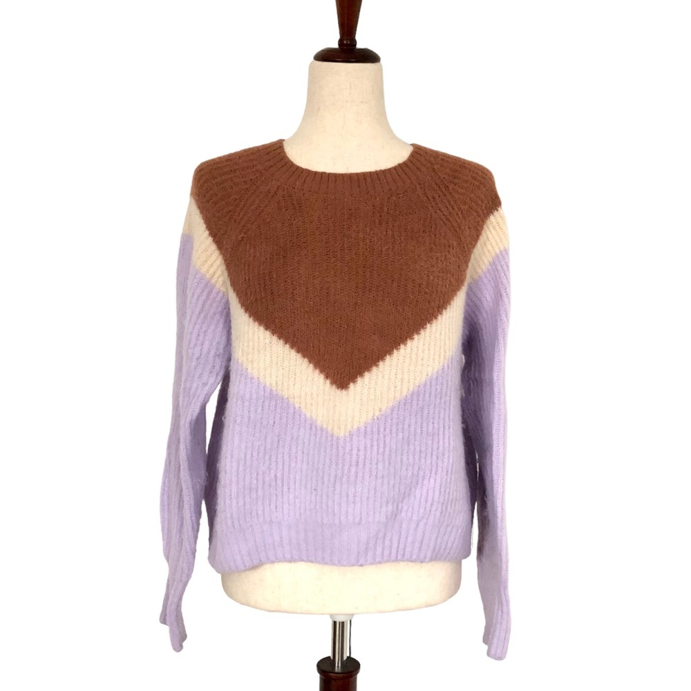 L.A. Hearts Women’s Crewneck Colorblock Cropped Fuzzy Sweater Purple Size Medium